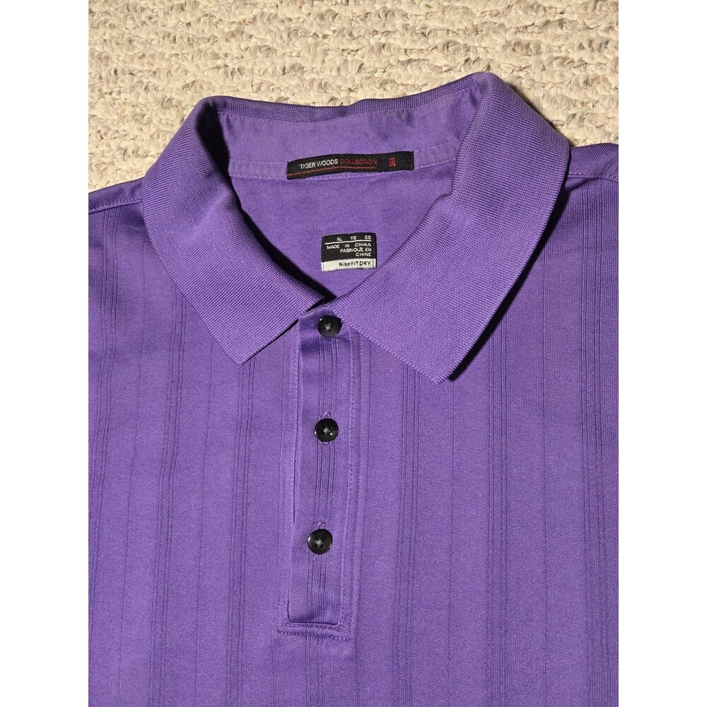 Tiger Woods Nike Golf Dri-FIT Polo Men's XL Purple Stripes - Picture 5 of 7